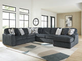 Mega Furniture - Ashley Furniture - Midnight-Madness Sectional - LAF 4-Piece Sectional with Chaise / Gunmetal - 98105S2