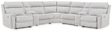 Mega Furniture - Ashley Furniture - Social Pointe Sectional - 7-Piece Reclining Sectional with Storage Consoles / Pearl/Ash - PC98802S34