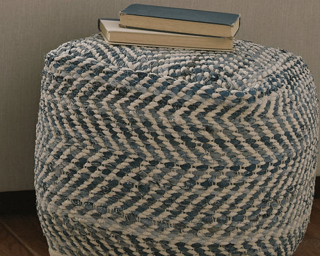 Mega Furniture - Ashley Furniture - Chevron Pouf - Pouf / Blue - A1000445
