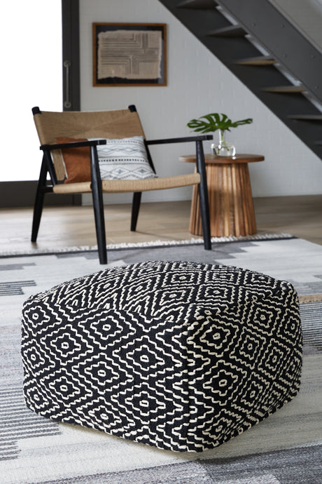 Mega Furniture - Ashley Furniture - Jasett Pouf - Pouf / Black/Ivory - A1001058