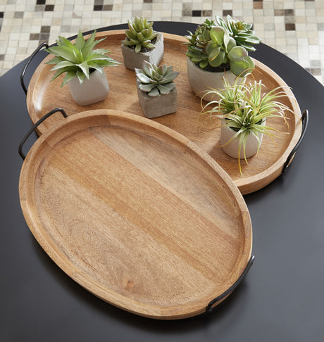 Mega Furniture - Ashley Furniture - Jocelyne Tray (Set of 2) - Tray Set (Set of 2) / Brown/Black - A2000455