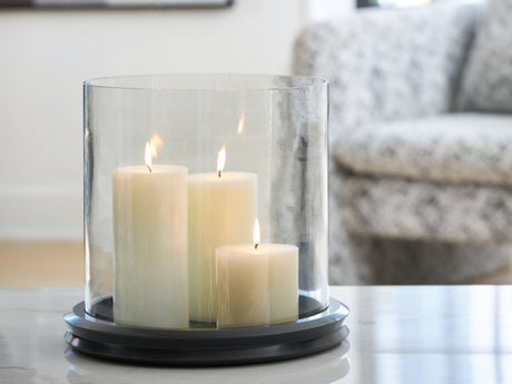 Mega Furniture - Ashley Furniture - Saskia Candle Holder - Candle Holder / Clear/Black - A2000846