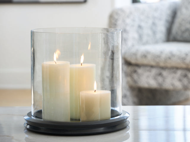 Mega Furniture - Ashley Furniture - Saskia Candle Holder - Candle Holder / Clear/Black - A2000846