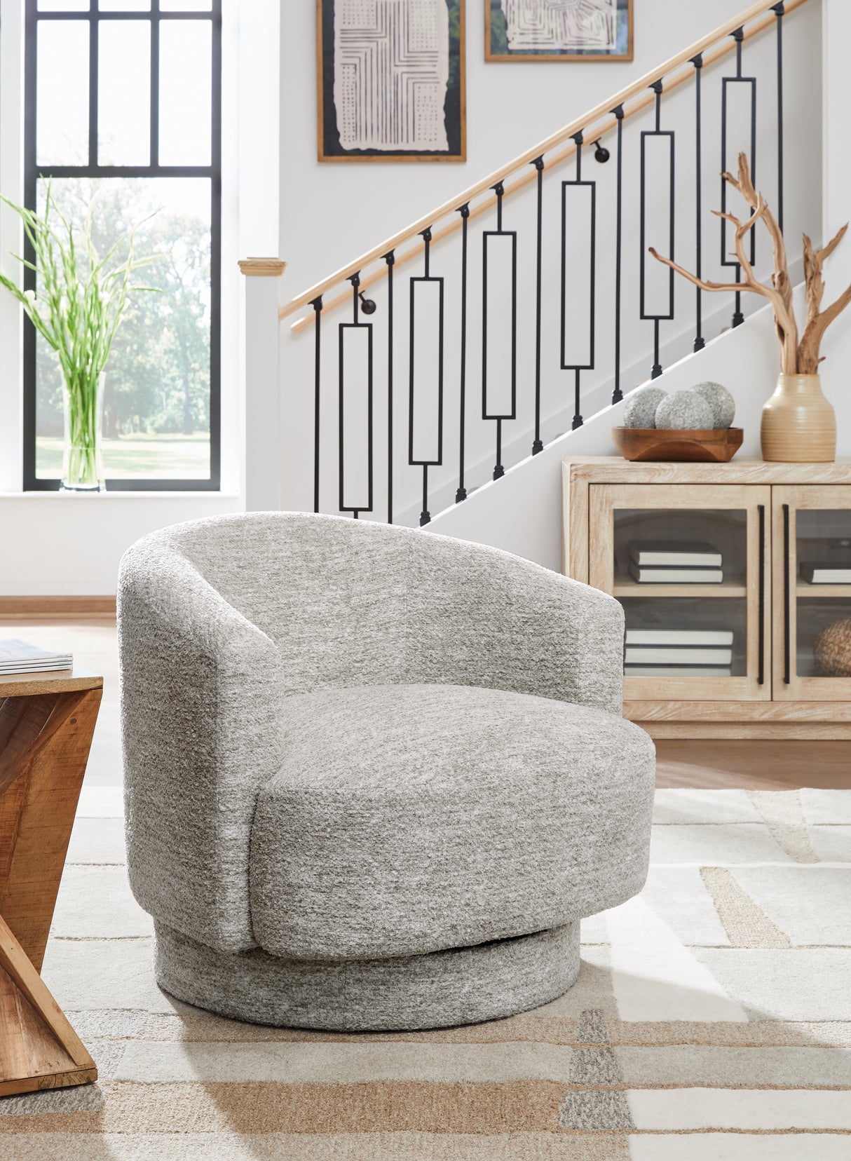 Mega Furniture - Ashley Furniture - Wardsor Swivel Accent Chair - Swivel Accent Chair / Stone - A3000731