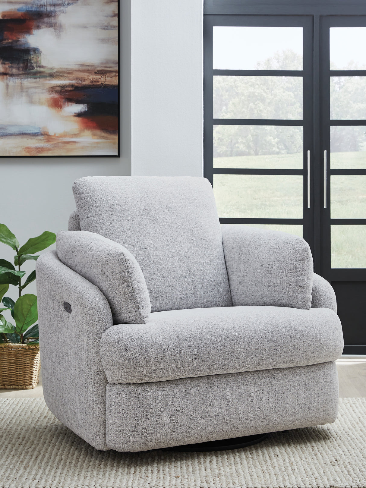 Mega Furniture - Ashley Furniture - Alainmont Next-Gen Nuvella Swivel Power Recliner - Swivel Power Recliner / Salt and Pepper - A3000738