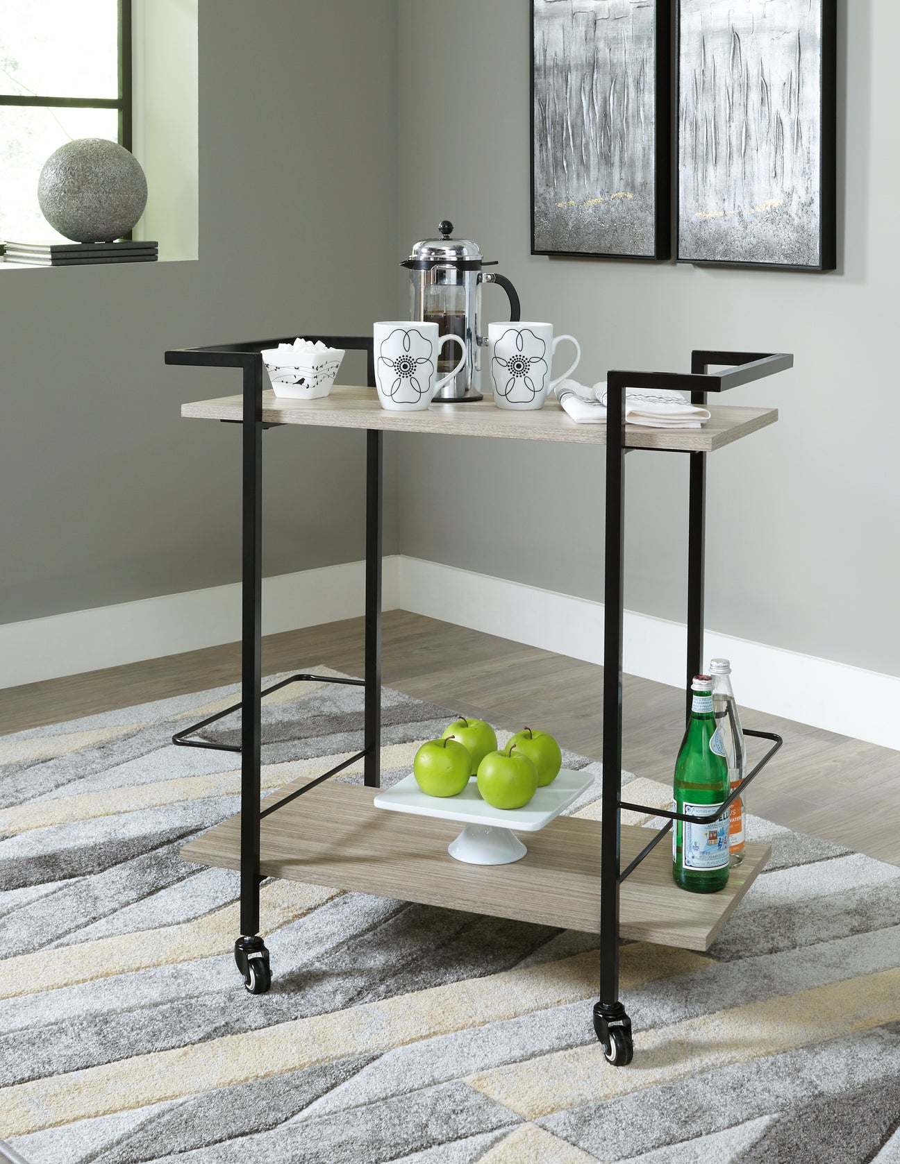 Mega Furniture - Ashley Furniture - Waylowe Bar Cart - Bar Cart / Brown/Black - A4000389