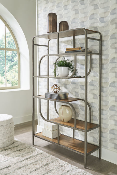 Mega Furniture - Ashley Furniture - Jaddon Bookcase - Bookcase / Brown/Antique Silver - A4000587