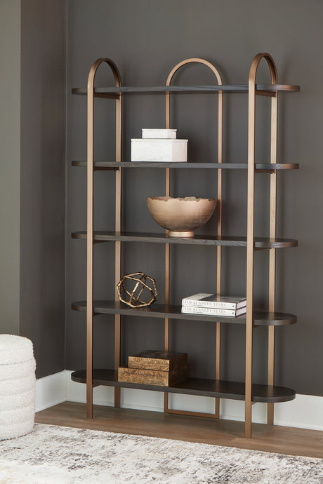 Mega Furniture - Ashley Furniture - Brentmour Bookcase - Bookcase / Brown/Gold Finish - A4000589