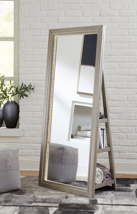 Mega Furniture - Ashley Furniture - Evesen Mirror - Floor Standing Mirror/Storage / White - A8010383