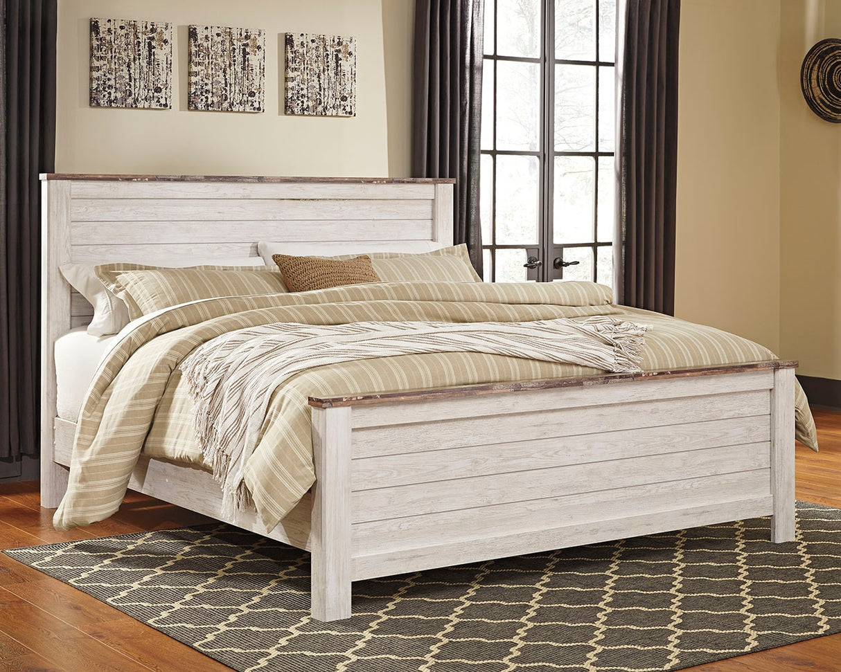 Mega Furniture - Ashley Furniture - Willowton Bedroom - California King Panel Bed / Whitewash - B267B28