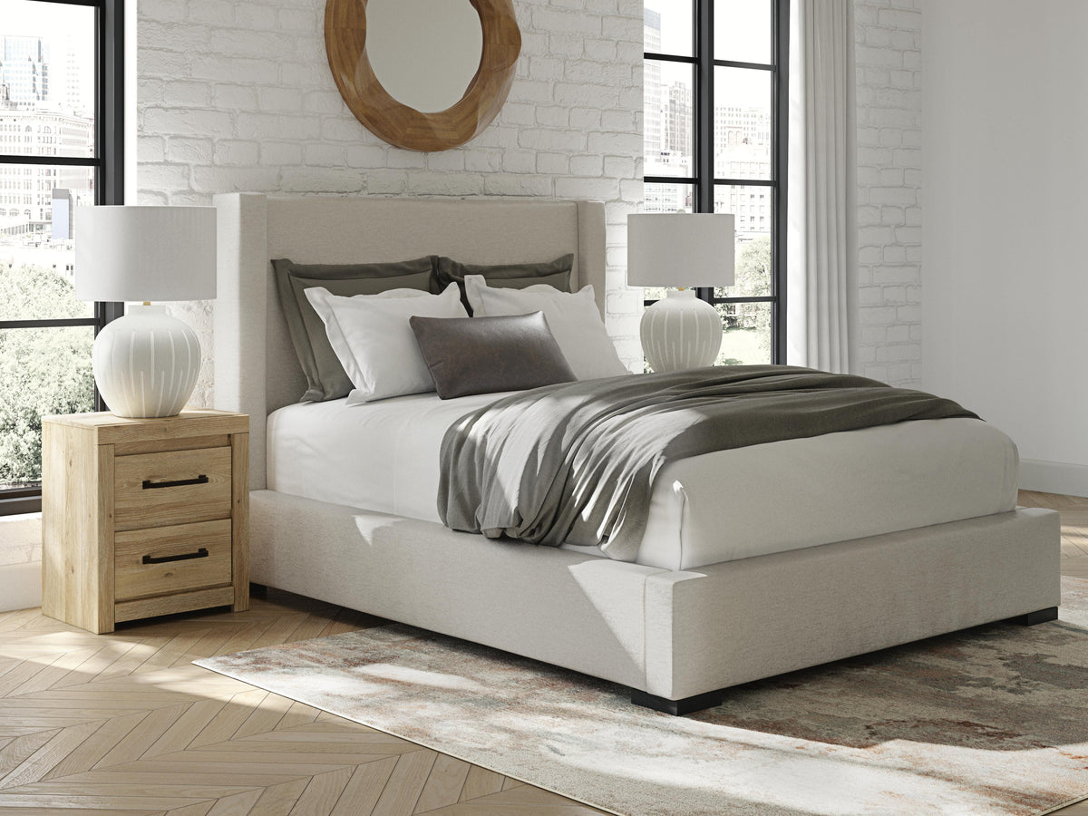 Mega Furniture - Ashley Furniture - Brozmont Bedroom - Queen Upholstered Storage Bed / Oatmeal - B1045B12
