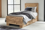 Mega Furniture - Ashley Furniture - Hyanna Bedroom - Twin Panel Bed with 2 Side Storage / Tan Brown - B1050B28