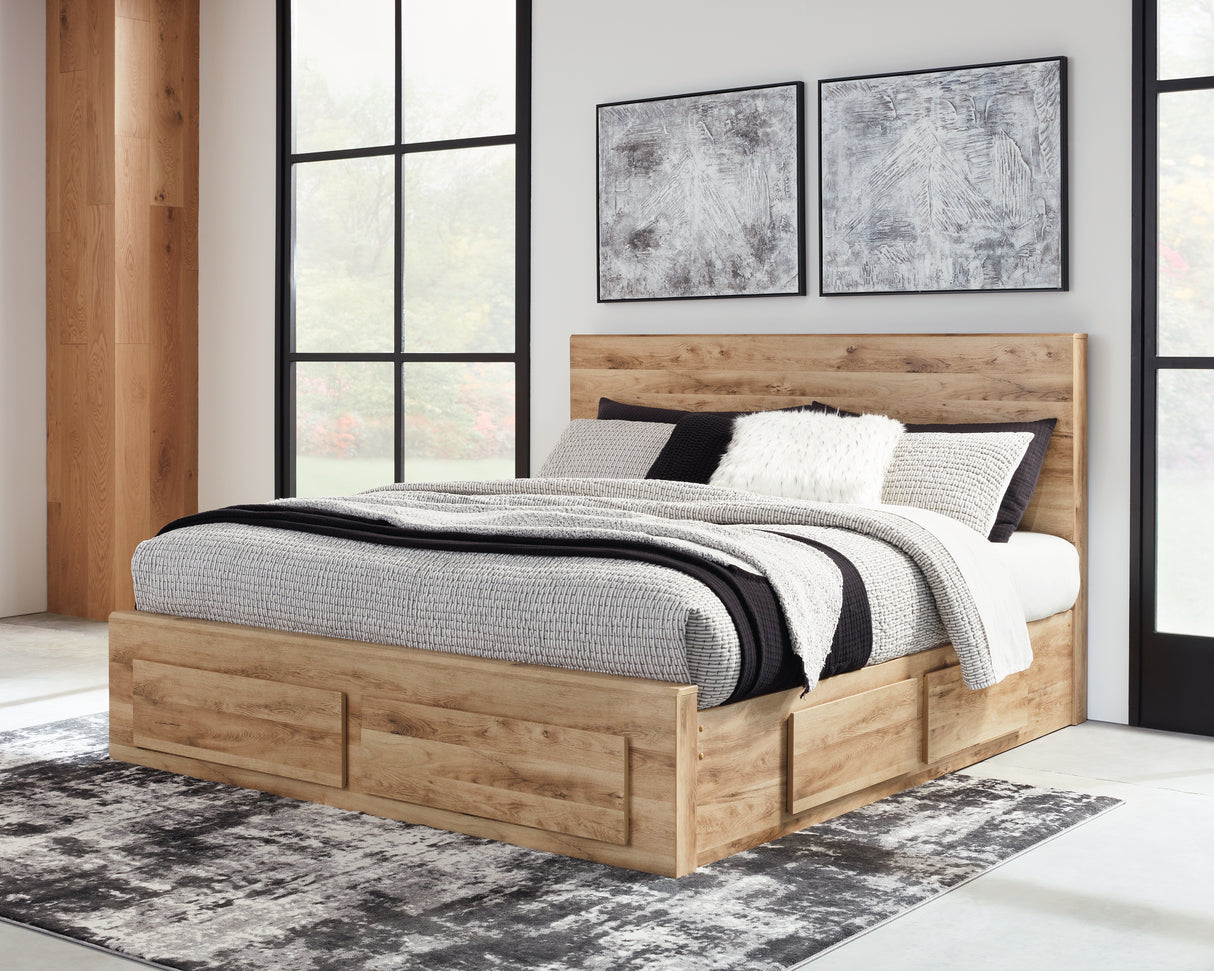 Mega Furniture - Ashley Furniture - Hyanna Bedroom - Queen Panel Storage Bed with 2 Under Bed Storage Drawers / Tan Brown - B1050B8