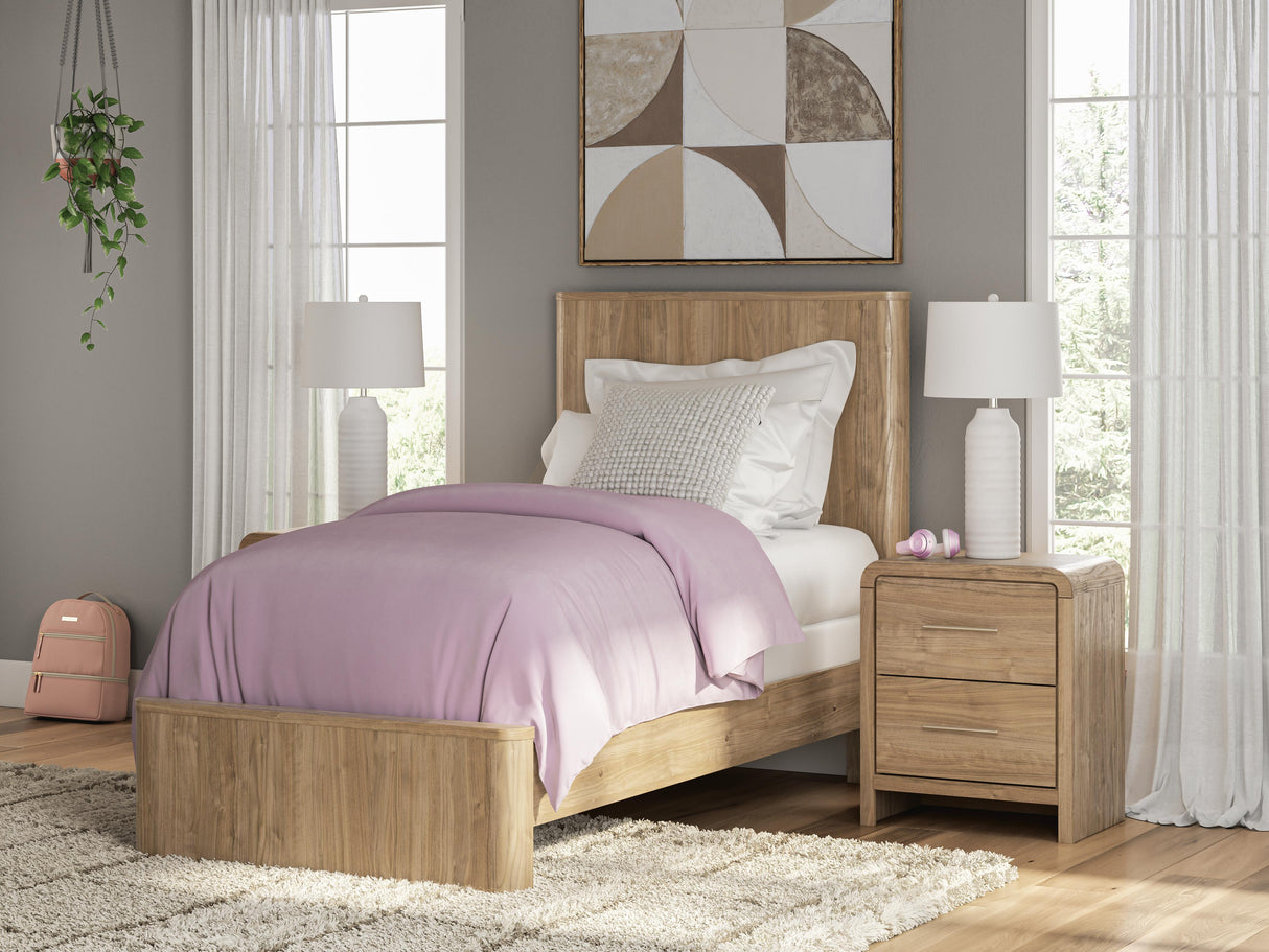 Mega Furniture - Ashley Furniture - Gramburg Bedroom - Twin Panel Bed / Warm Natural Brown - PCB1121B2