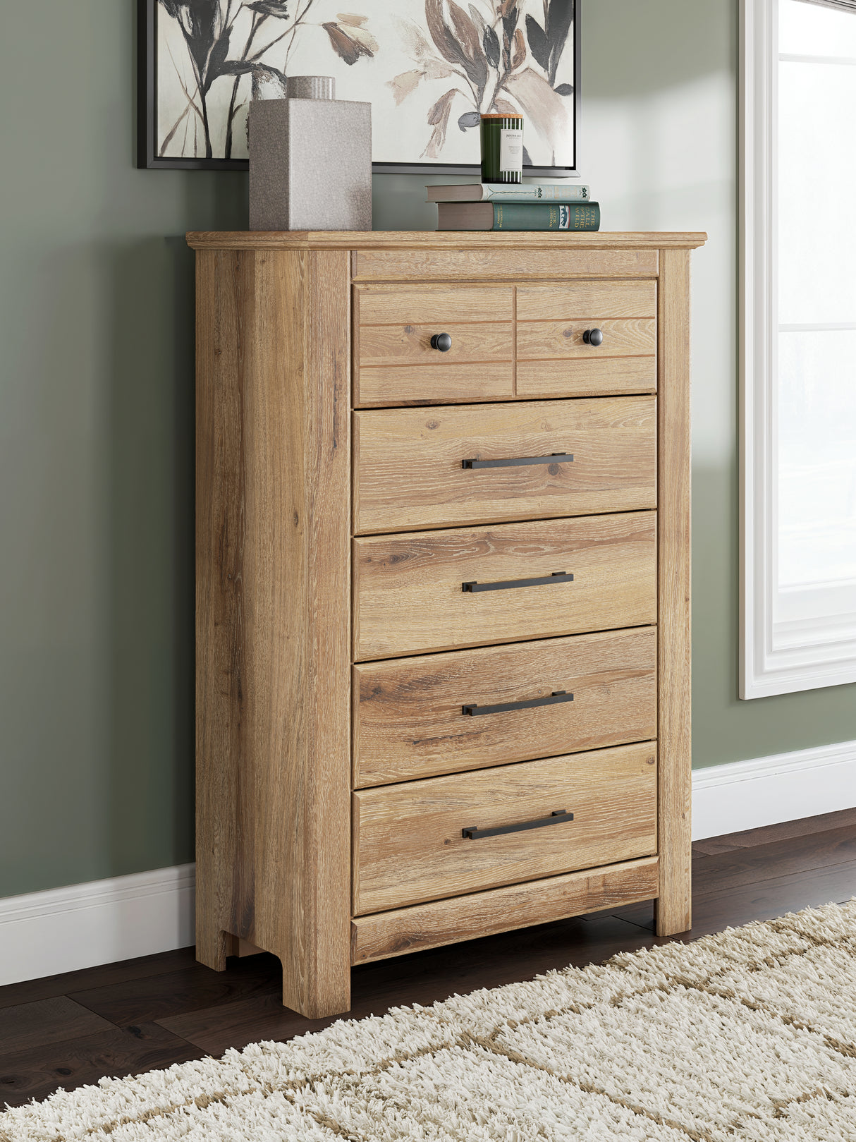 Mega Furniture - Ashley Furniture - Makidern Bedroom - Five Drawer Chest / Tan - PCB1170-46