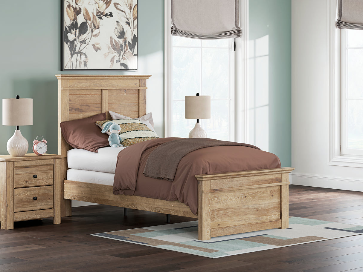 Mega Furniture - Ashley Furniture - Makidern Bedroom - Twin Panel Bed / Tan - PCB1170B18