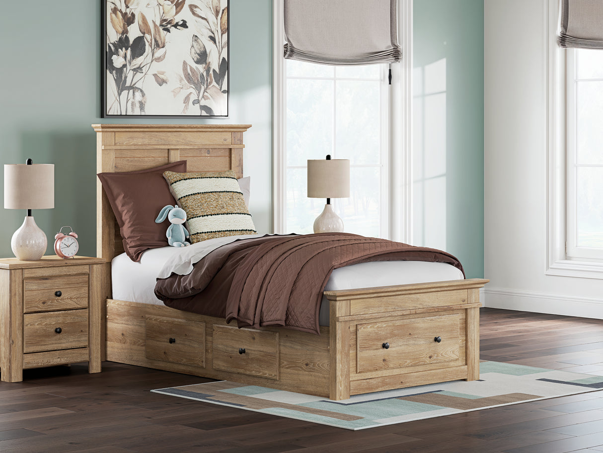 Mega Furniture - Ashley Furniture - Makidern Bedroom - Twin Panel Storage Bed / Tan - PCB1170B38
