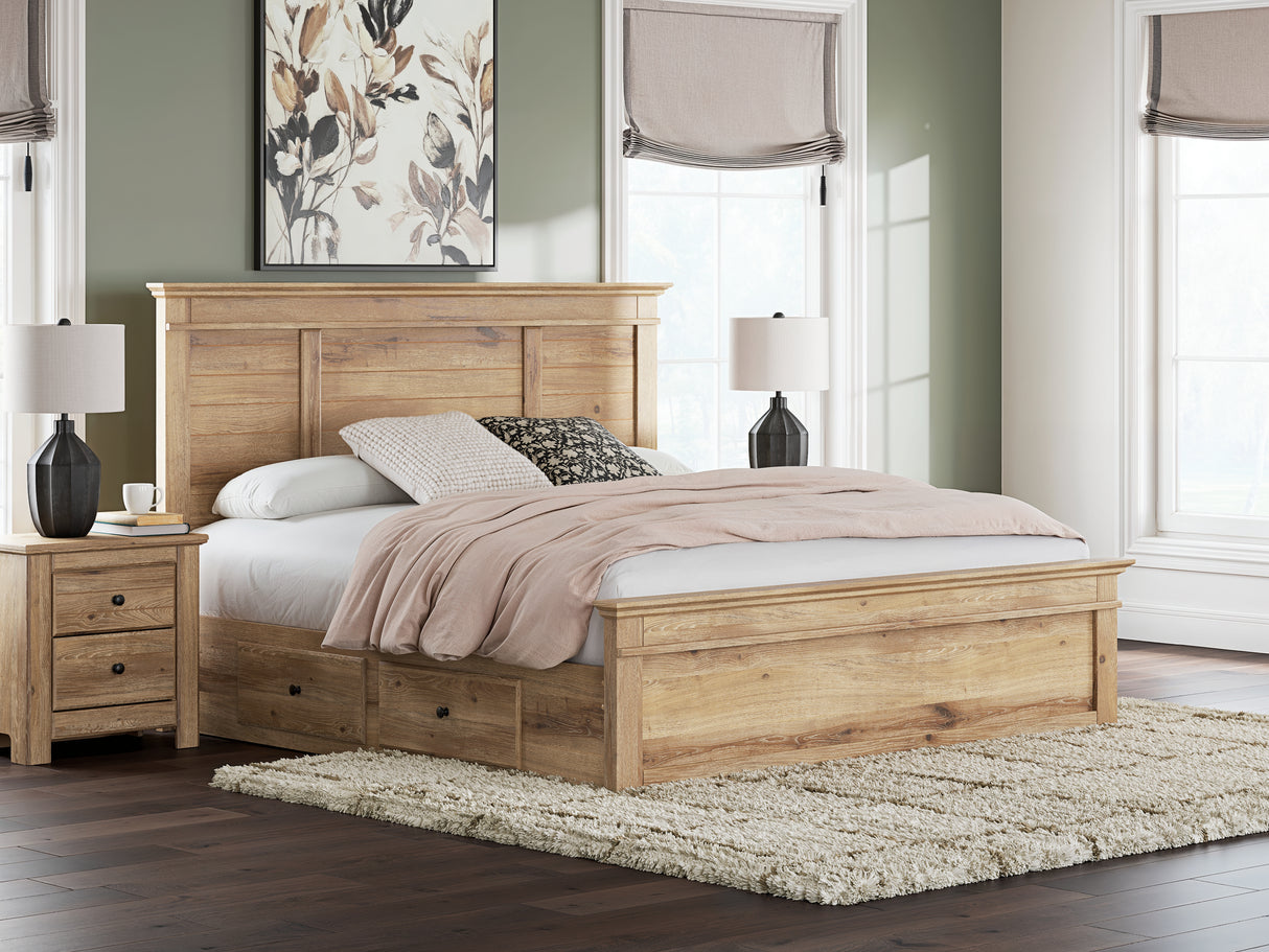 Mega Furniture - Ashley Furniture - Makidern Bedroom - King Panel Storage Bed / Tan - PCB1170B17