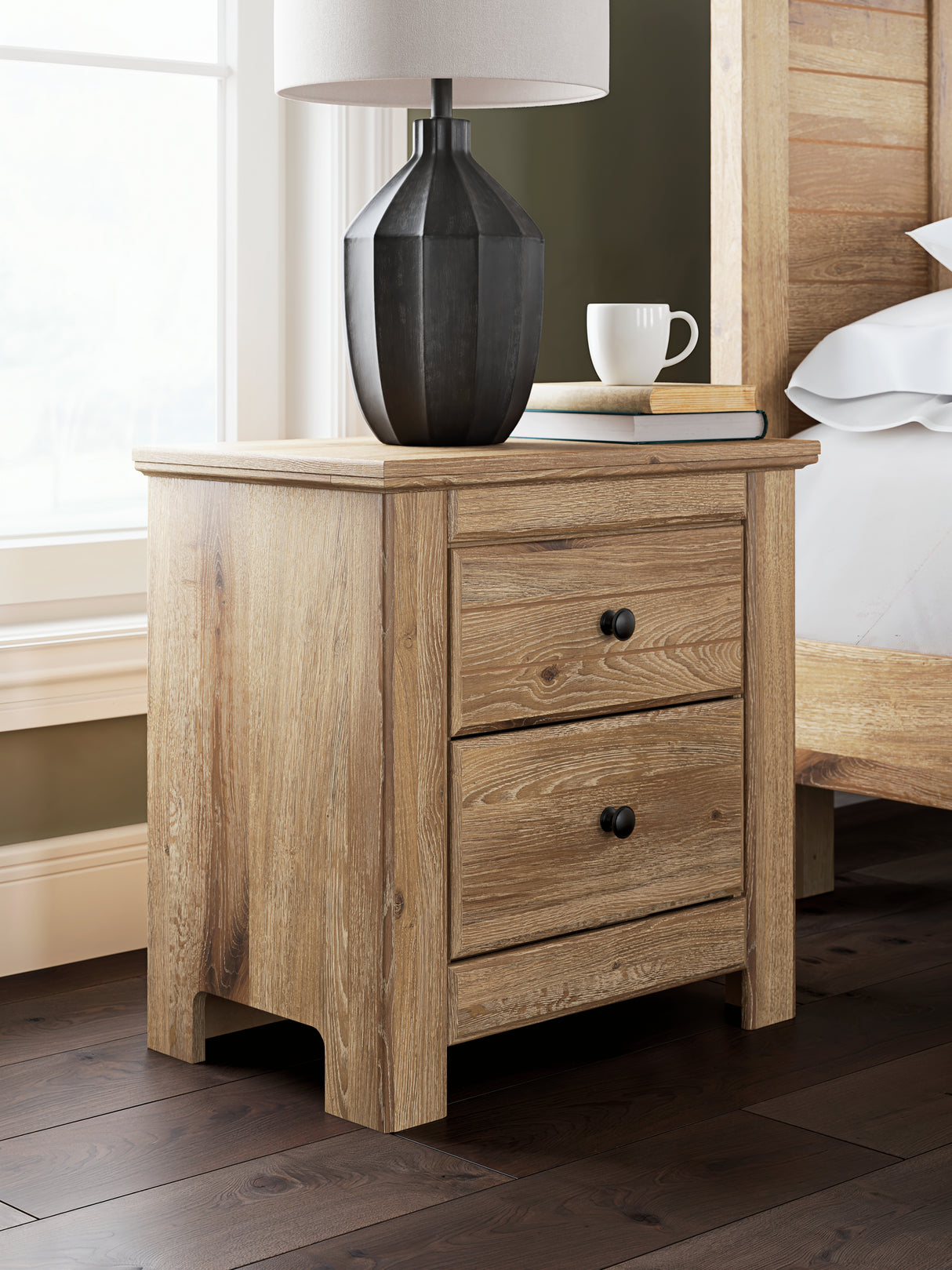 Mega Furniture - Ashley Furniture - Makidern Bedroom - Two Drawer Night Stand / Tan - PCB1170-92