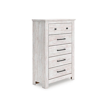 Mega Furniture - Ashley Furniture - Makidern Bedroom - Five Drawer Chest / Whitewash - PCB1171-46
