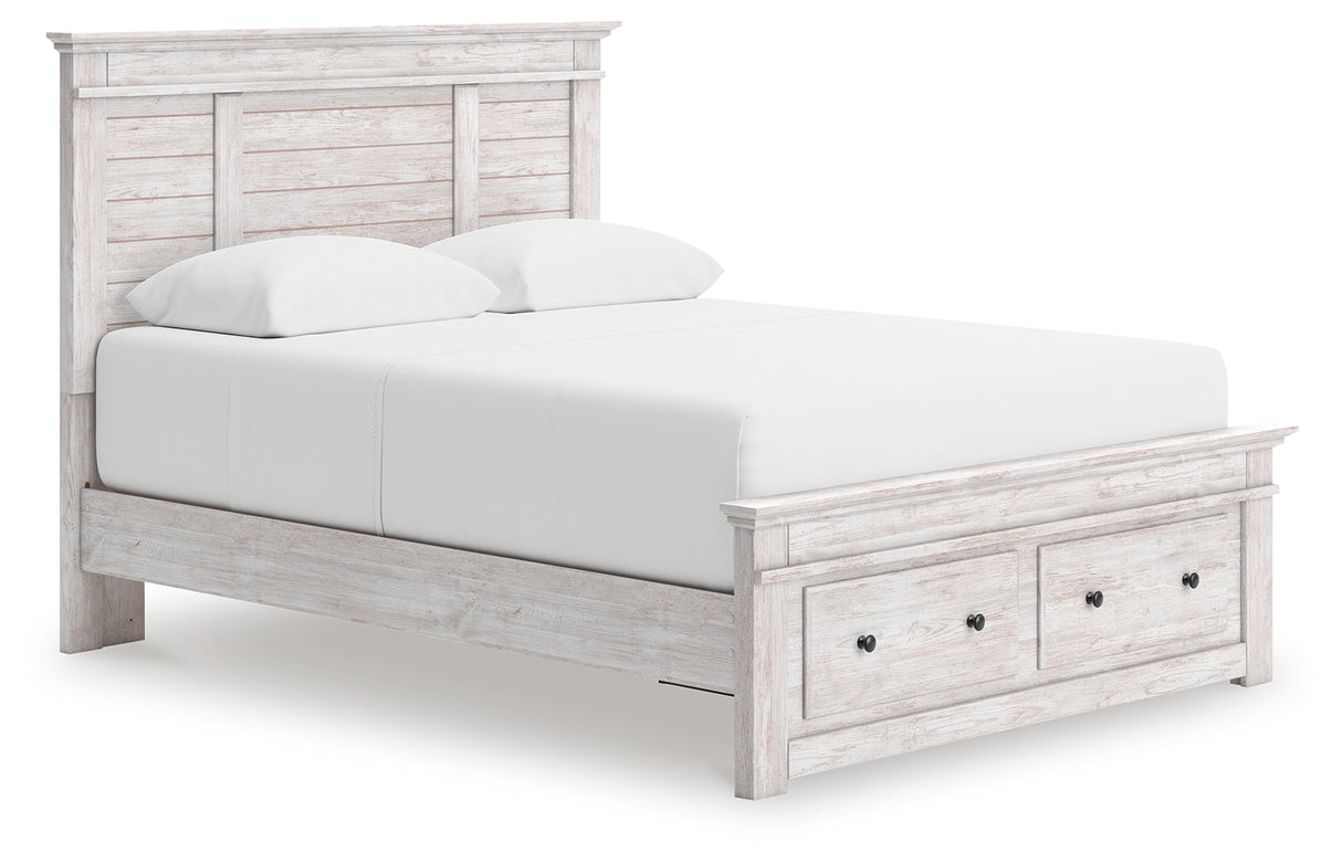 Mega Furniture - Ashley Furniture - Makidern Bedroom - Queen Panel Storage Bed / Whitewash - PCB1171B4