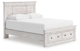 Mega Furniture - Ashley Furniture - Makidern Bedroom - Queen Panel Storage Bed / Whitewash - PCB1171B4