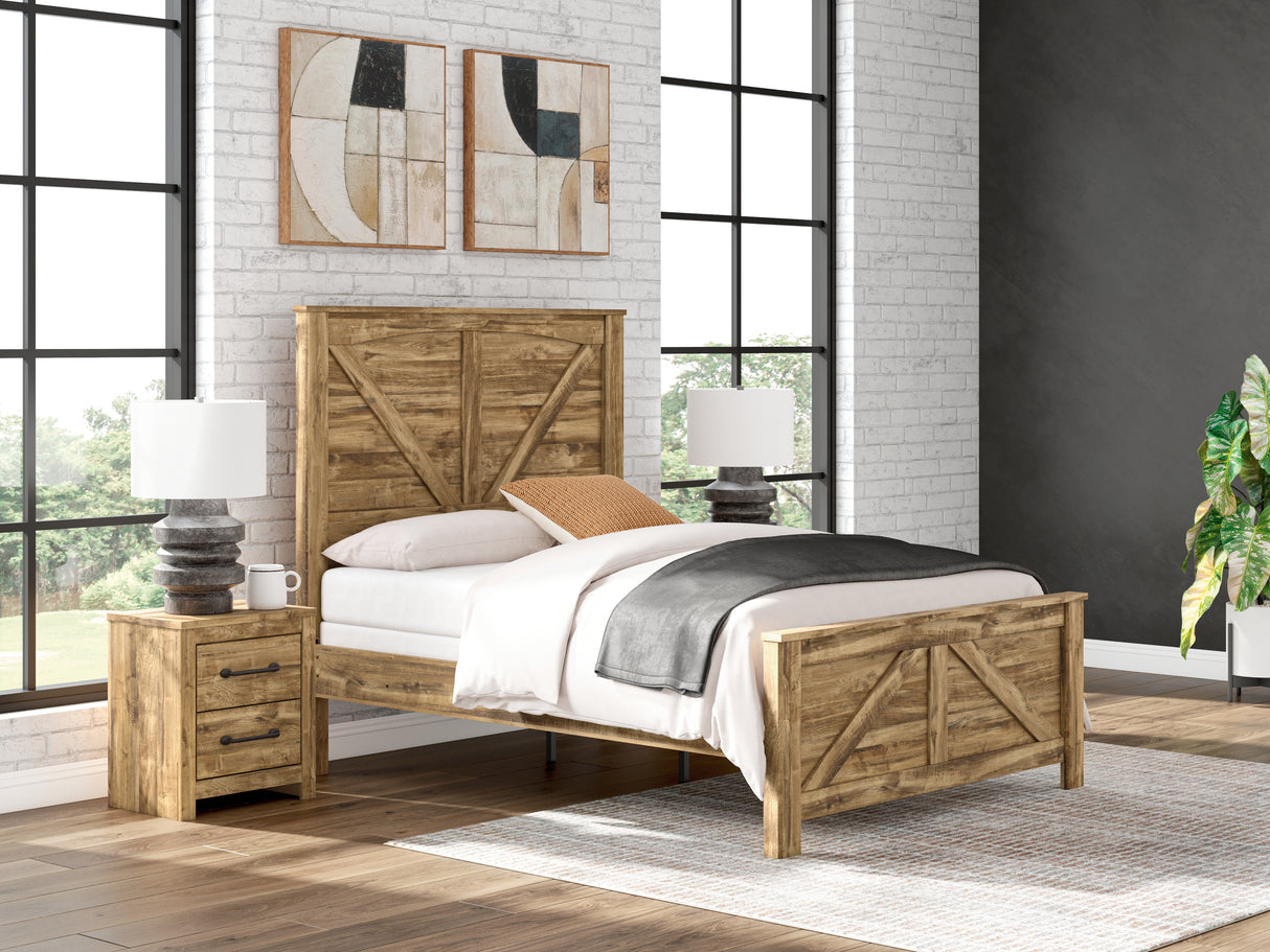 Mega Furniture - Ashley Furniture - Maystonna Bedroom - Queen Crossbuck Panel Bed / Brown - PCB1580B2