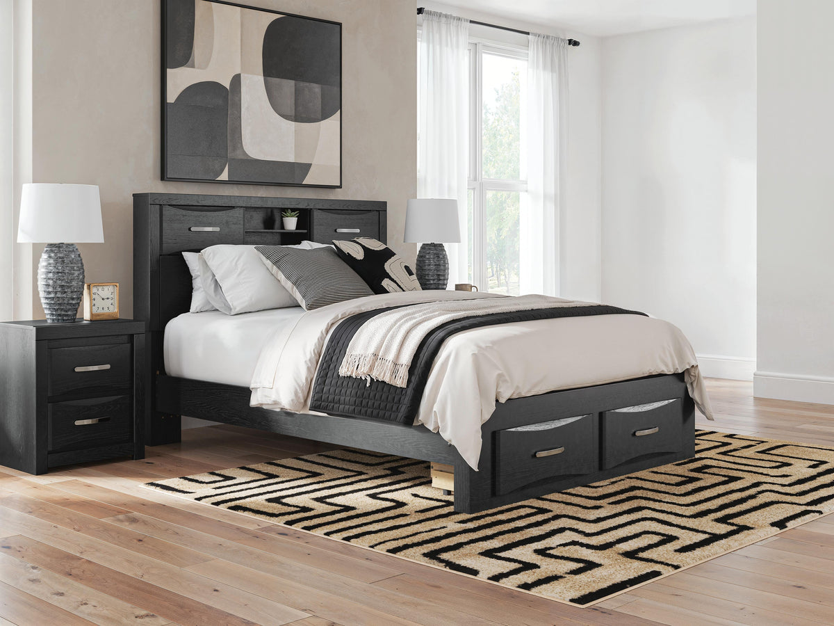 Mega Furniture - Ashley Furniture - Stabotta Bedroom - Queen Bookcase Storage Bed / Black - PCB1755B3
