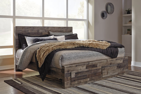 Mega Furniture - Ashley Furniture - Derekson Bedroom - King Panel Bed with 2 Side Storage / Multi Gray - B200B44