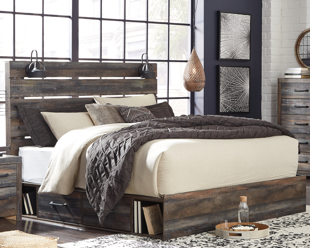 Mega Furniture - Ashley Furniture - Drystan Bedroom - King Panel Bed with 4 Storage Drawers / Multi - B211B54