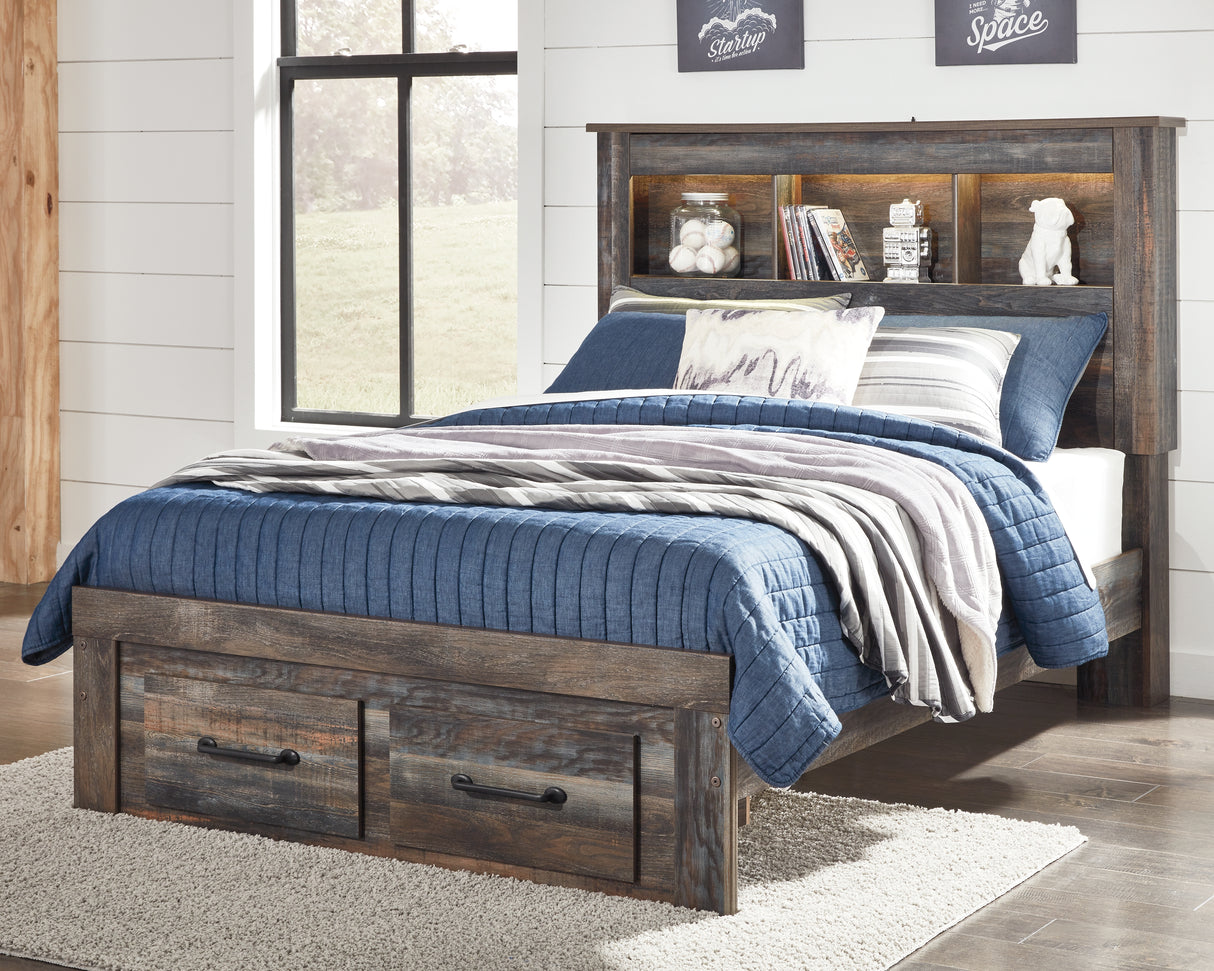Mega Furniture - Ashley Furniture - Drystan Bedroom - Full Bookcase Bed with 2 Storage Drawers / Multi - B211B21