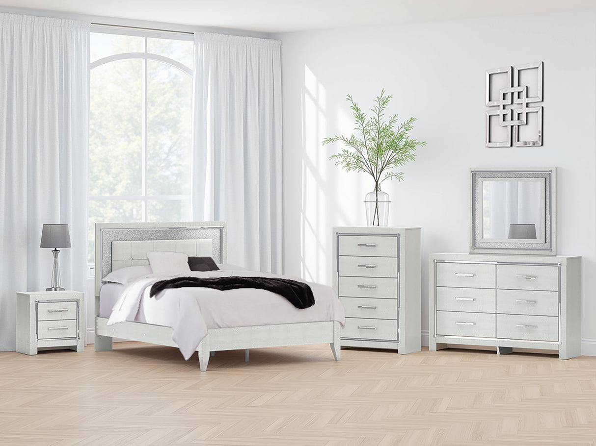 Mega Furniture - Ashley Furniture - Zyniden Bedroom - Queen Upholstered Panel Bed / Silver - B2114B2