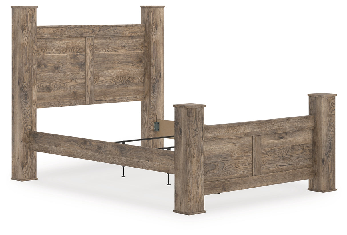 Mega Furniture - Ashley Furniture - Rusticott Bedroom - Queen Poster Bed / Brown - PCB2260B4