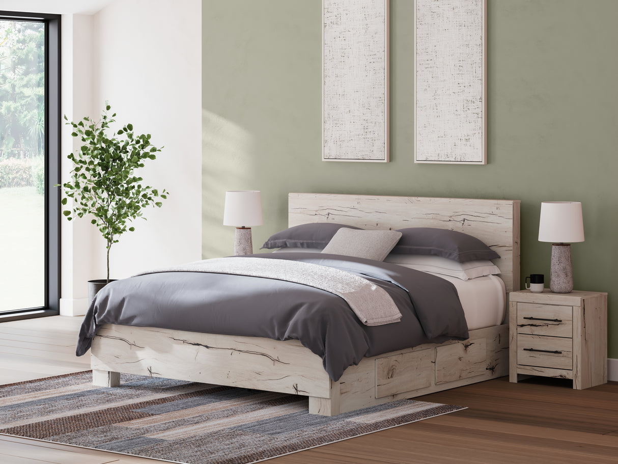 Mega Furniture - Ashley Furniture - Lawroy Bedroom - King Panel Bed with Storage / Light Natural - B2310B12