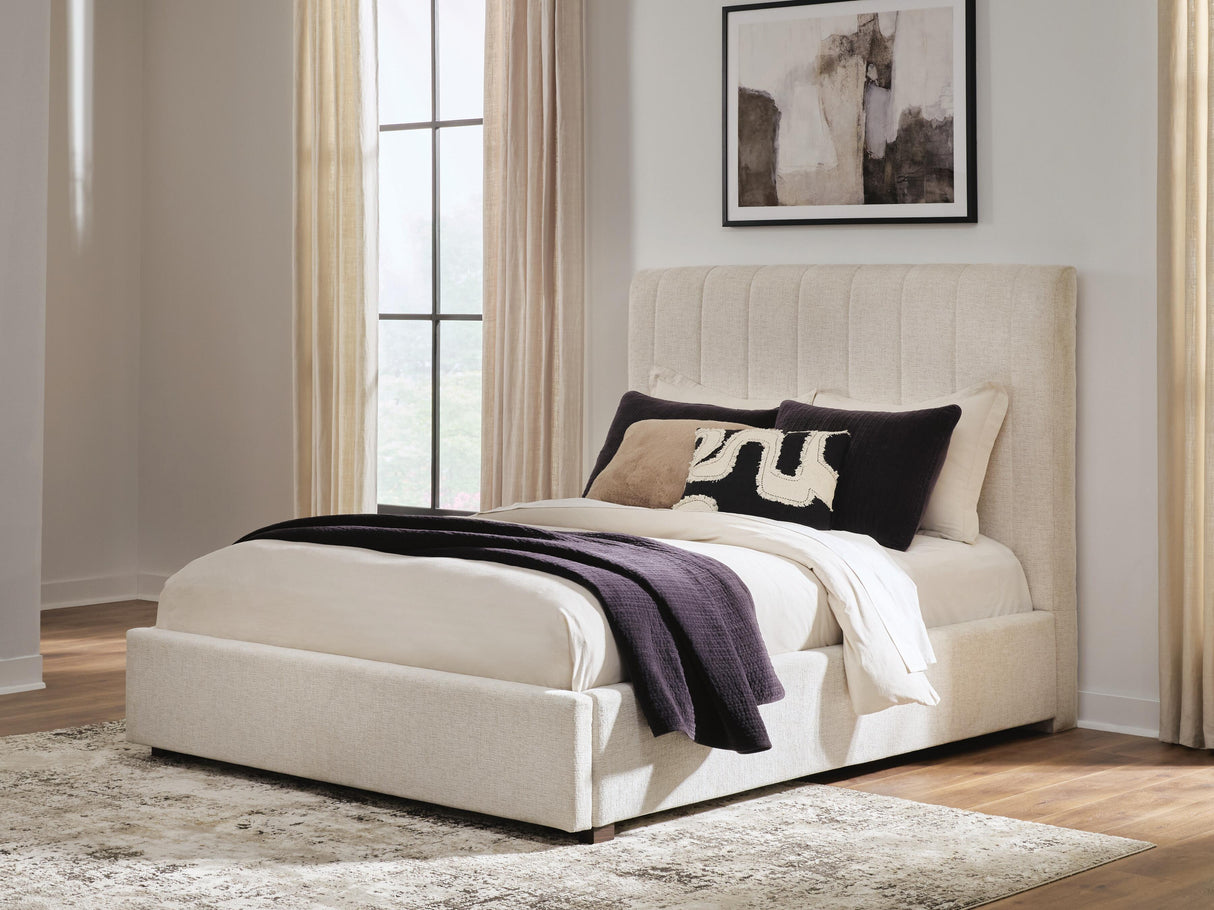 Mega Furniture - Ashley Furniture - Shoralli Bedroom - Queen Upholstered Storage Bed / Beige - B2611B4