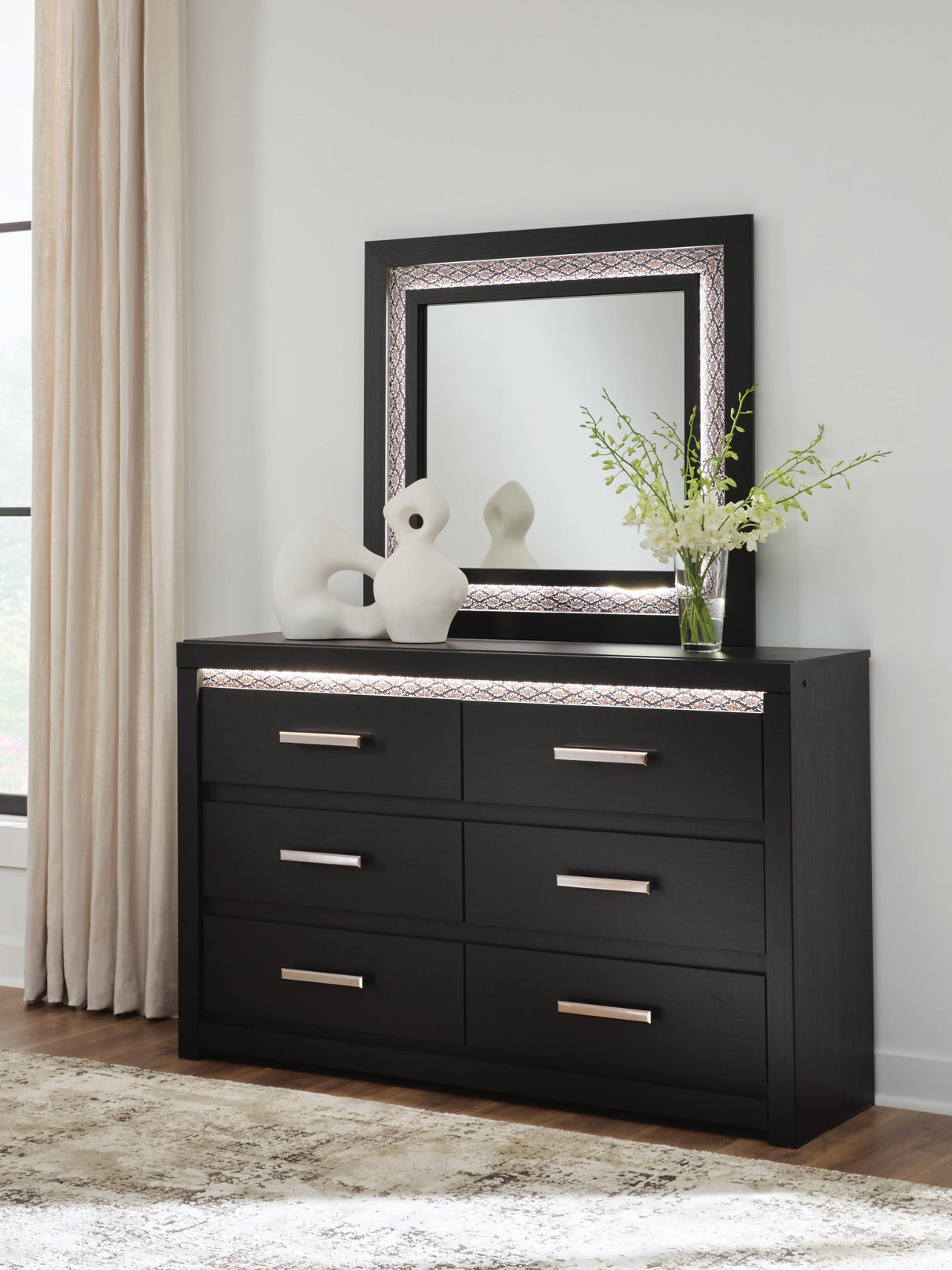 Mega Furniture - Ashley Furniture - Shoralli Bedroom - Dresser and Mirror / Black - B2611B1