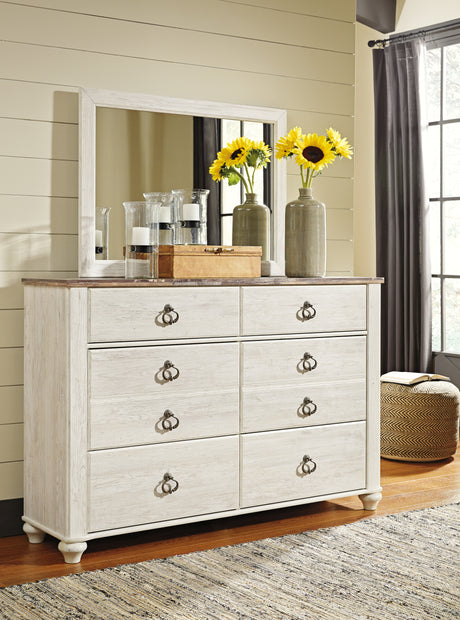 Mega Furniture - Ashley Furniture - Willowton Bedroom - Full Panel Bed / Whitewash - B267B17