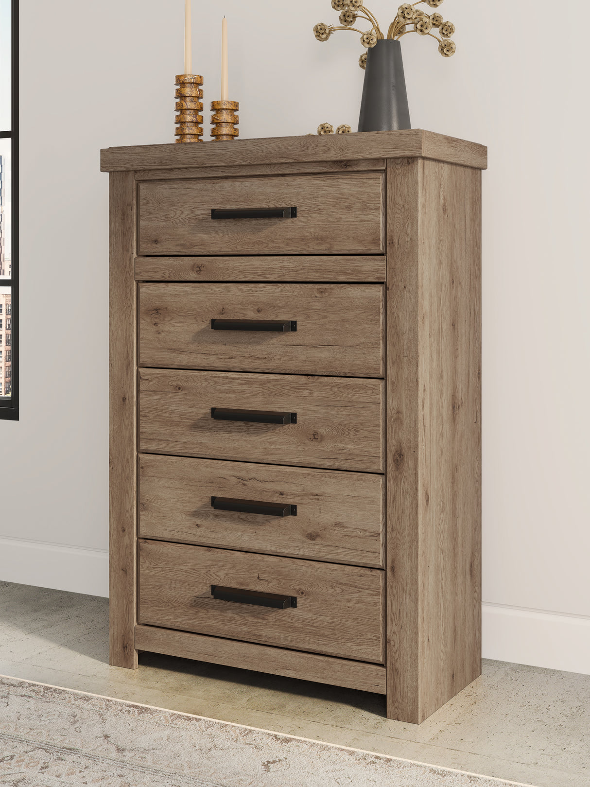 Mega Furniture - Ashley Furniture - Oliandon Bedroom - Five Drawer Chest / Light Brown - PCB2844-46