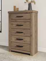 Mega Furniture - Ashley Furniture - Oliandon Bedroom - Five Drawer Chest / Light Brown - PCB2844-46