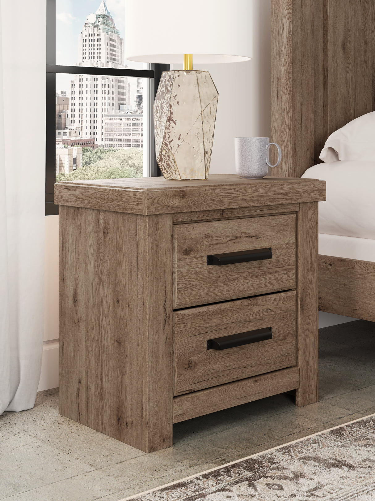 Mega Furniture - Ashley Furniture - Oliandon Bedroom - Two Drawer Night Stand / Light Brown - PCB2844-92