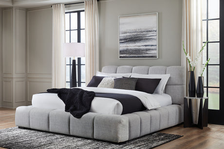 Mega Furniture - Ashley Furniture - Grendusk Bedroom - King Upholstered Bed / Light Gray - PCB584B2