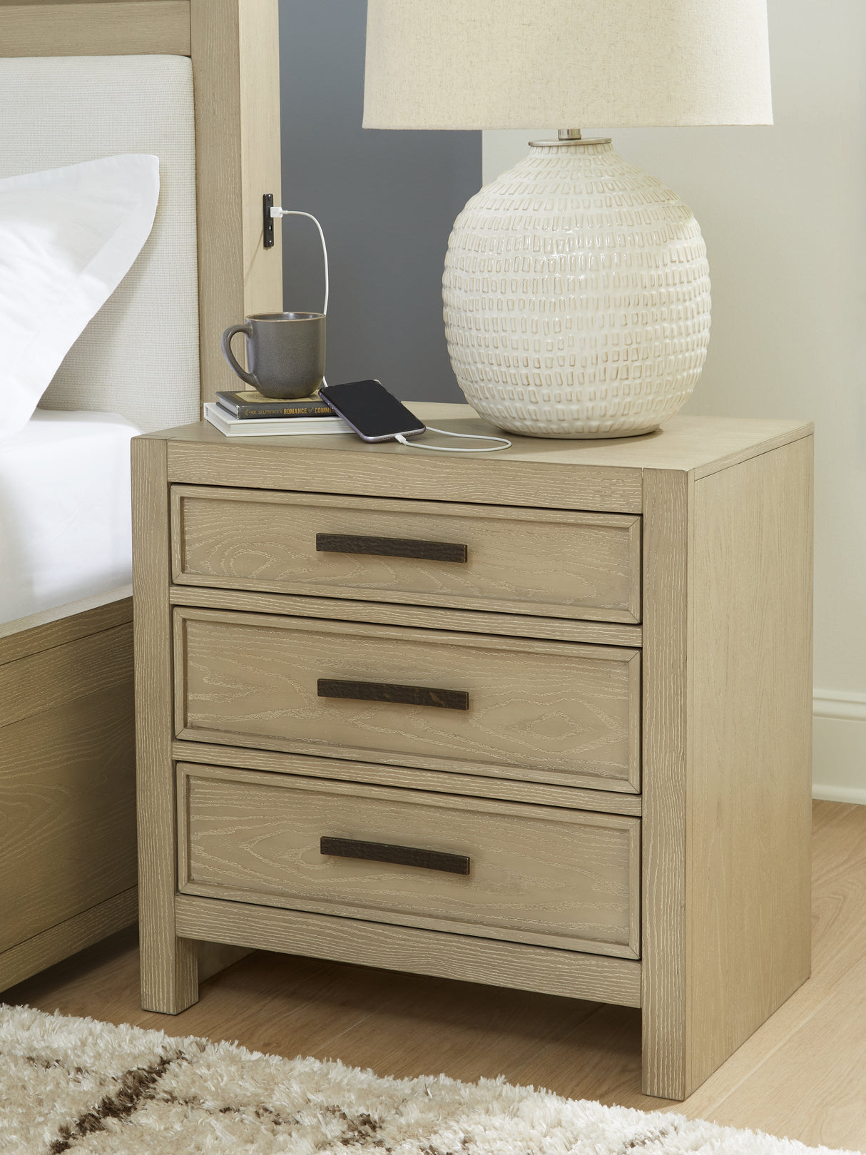 Mega Furniture - Ashley Furniture - Calmoro Bedroom - Three Drawer Night Stand / Gray - B602-93