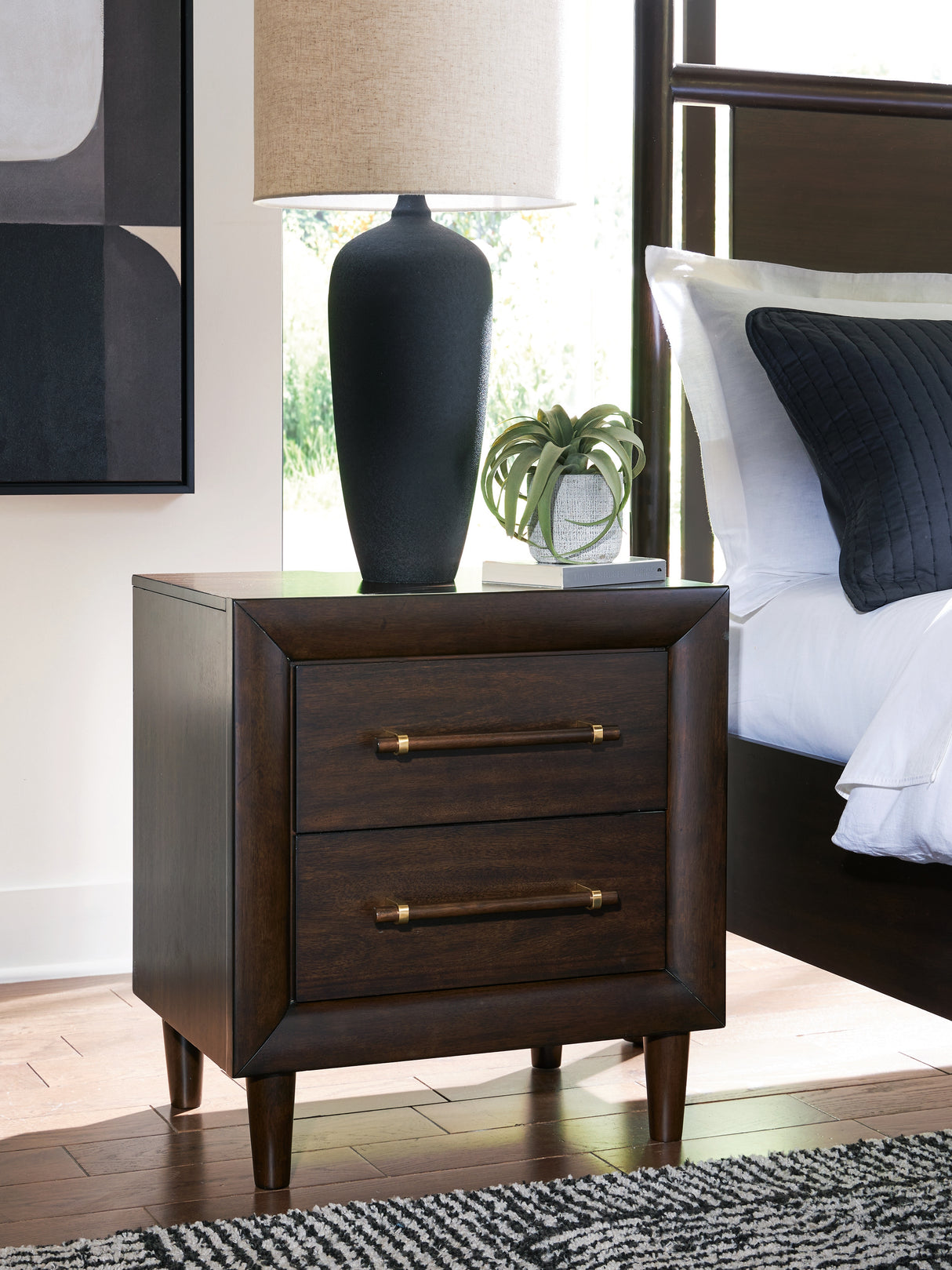 Mega Furniture - Ashley Furniture - Dantenton Bedroom - Two Drawer Night Stand / Merlot - B611-92