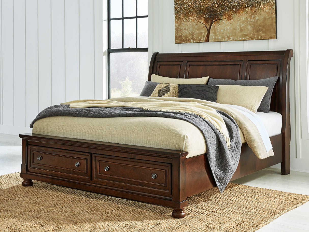 Mega Furniture - Ashley Furniture - Porter Bedroom - California King Sleigh Storage Bed / Rustic Brown - B697B47