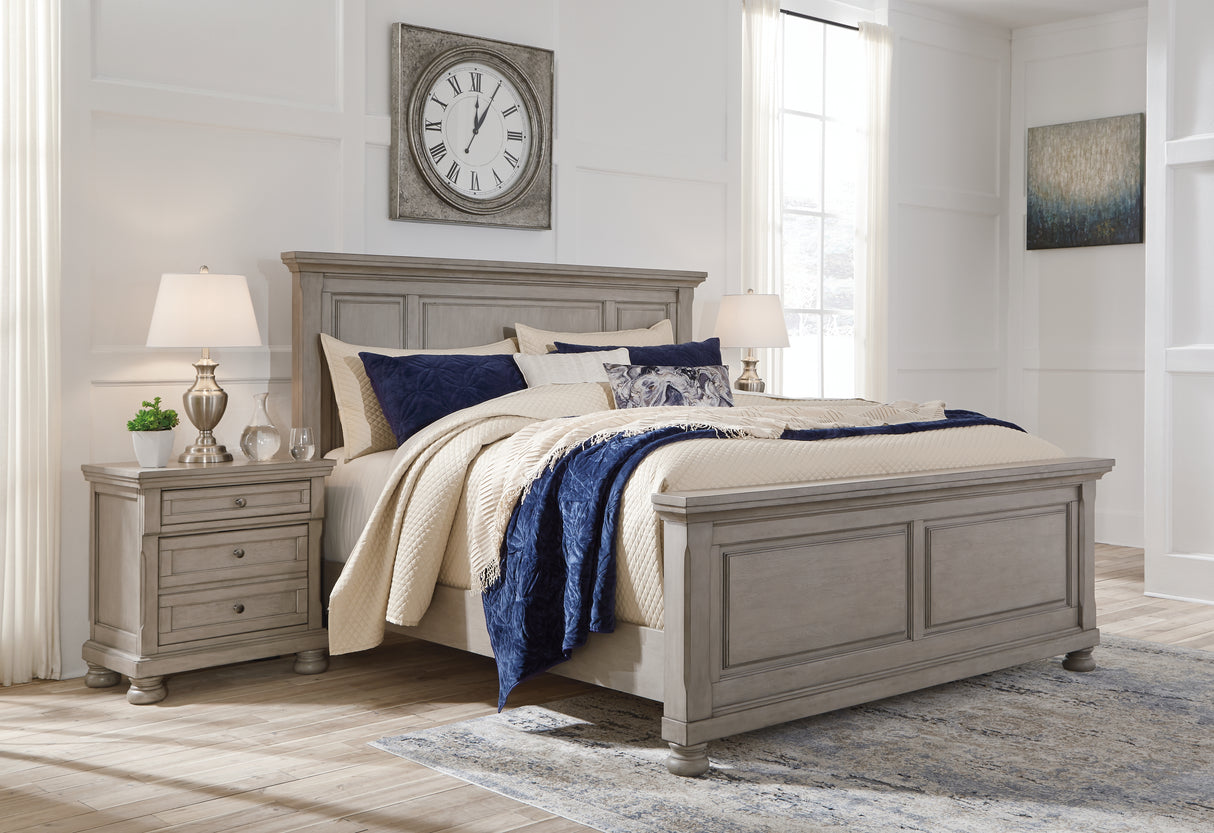 Mega Furniture - Ashley Furniture - Lettner Bedroom - King Panel Bed / Light Gray - B733B6
