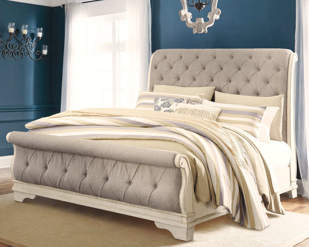 Mega Furniture - Ashley Furniture - Realyn Bedroom - California King Sleigh Bed / Chipped White - B743B10