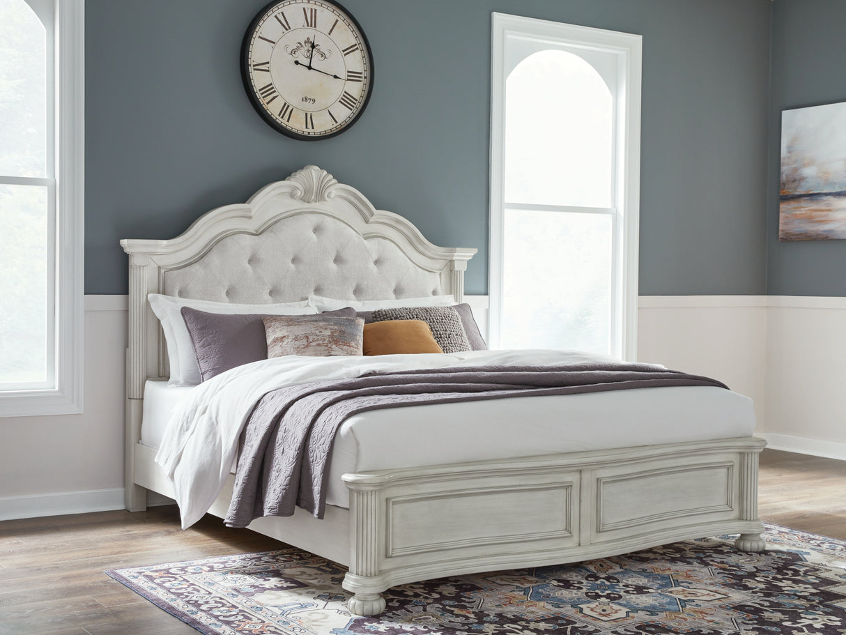 Mega Furniture - Ashley Furniture - Montelaine Bedroom - King Upholstered Panel Bed / Antique White - B795B6