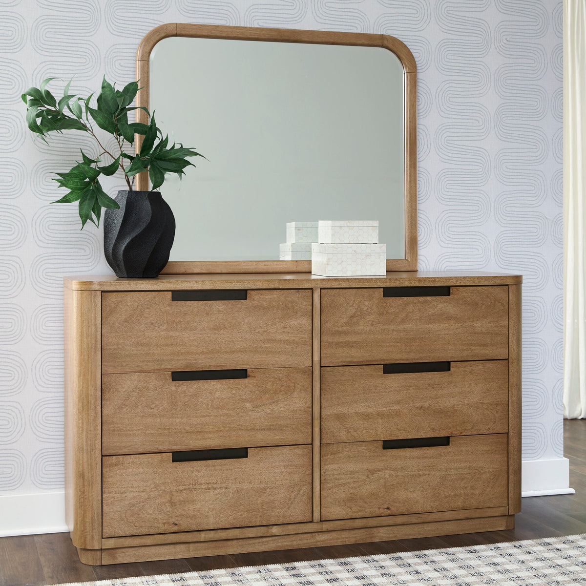 Mega Furniture - Ashley Furniture - Pamaria Bedroom - Dresser and Mirror / Light Brown - PCB802B1