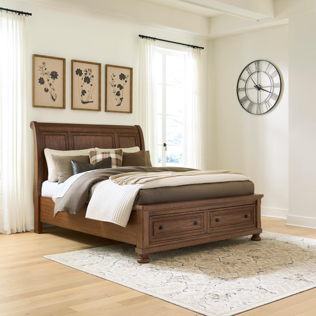 Mega Furniture - Ashley Furniture - Zackaryn Bedroom - Queen Sleigh Storage Bed / Warm Brown - PCB807B4