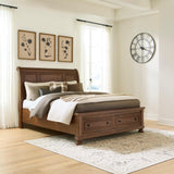 Mega Furniture - Ashley Furniture - Zackaryn Bedroom - Queen Sleigh Storage Bed / Warm Brown - PCB807B4